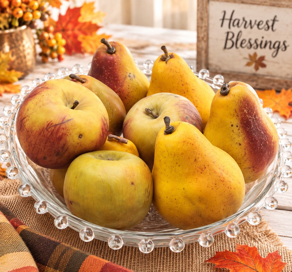 Set of 8 Realistic Faux Fruit Apples Pears Weighted Soft Touch Farmhouse Decor